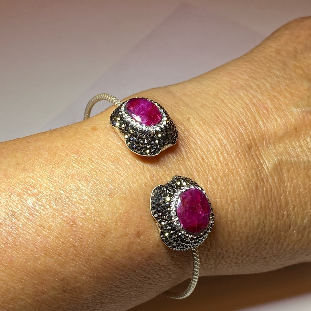 Rough Ruby Silver Victorian Cuff Bracelet - image 5